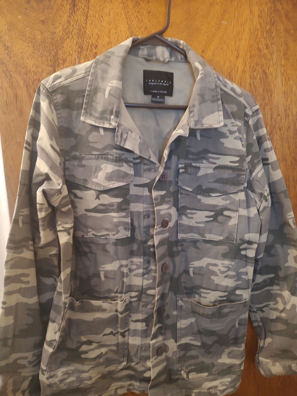 Sanctuary Gray Camo Button-Front Casual Shirt Jacket